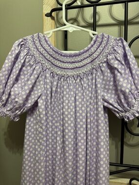 Lilac Polka Dot Smocked Puff Sleeve 4 Dress